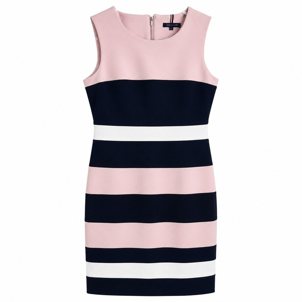 Tommy Hilfiger Dress Women's 2 Colorblock Sheath Pink Black White Sleeveless
